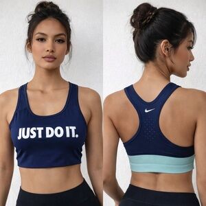 Nike Just Do It Sports Bra Navy Mint Racerback Padded Athletic Top size L